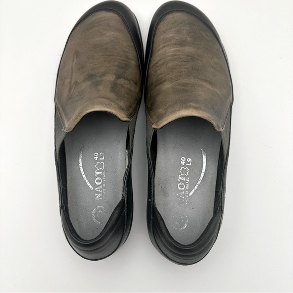 Naot Moana Stressed Leather Slip On Flats Shoes US 9/EU 40 Black Brown Gray - Picture 6 of 11